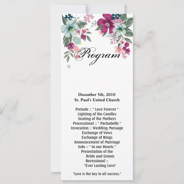 4x9.25 Program Cards Tropical Flower on White (Front)