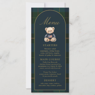 4x9" Classic Teddy Bear Plaid Baby Shower Menu