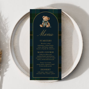 4x9" Classic Teddy Bear Plaid Baby Shower Menu
