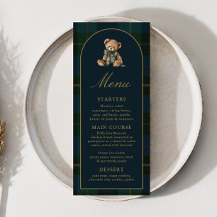 4x9" Classic Teddy Bear Plaid Baby Shower Menu