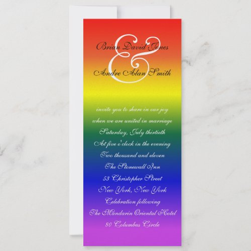 4x9 Gay Wedding Rainbow LGBT Pride Metallic Paper Invite