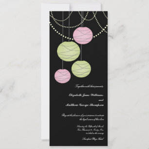 4x9 Long Wedding Pink Green Paper Lanterns Invite