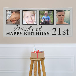 4x Photo Collage Happy Birthday Age For Him Banner