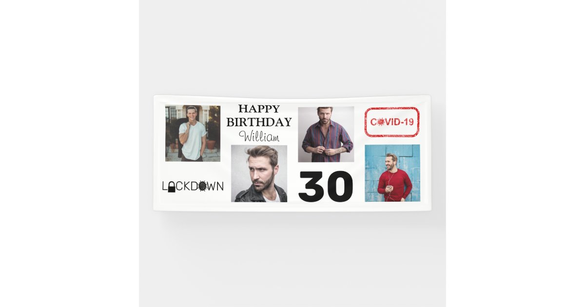 4x Photo Collage Lockdown Happy Birthday Banner | Zazzle