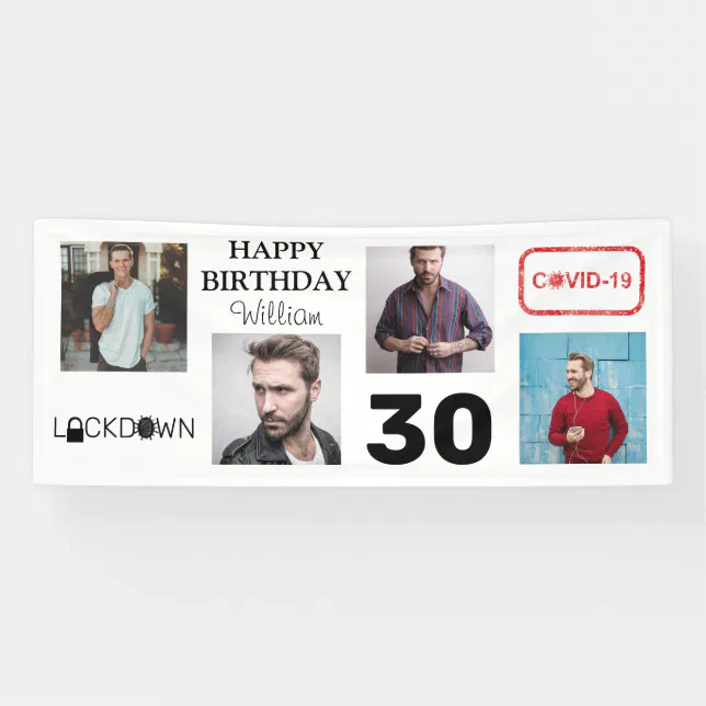 4x Photo Collage Lockdown Happy Birthday Banner | Zazzle