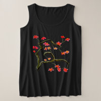 4X Plus Size Red Blossoms on Black Shirt Tank Top