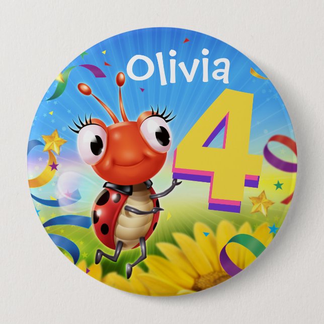 4yrs Custom birthday badge Little Ladybug range Button (Front)