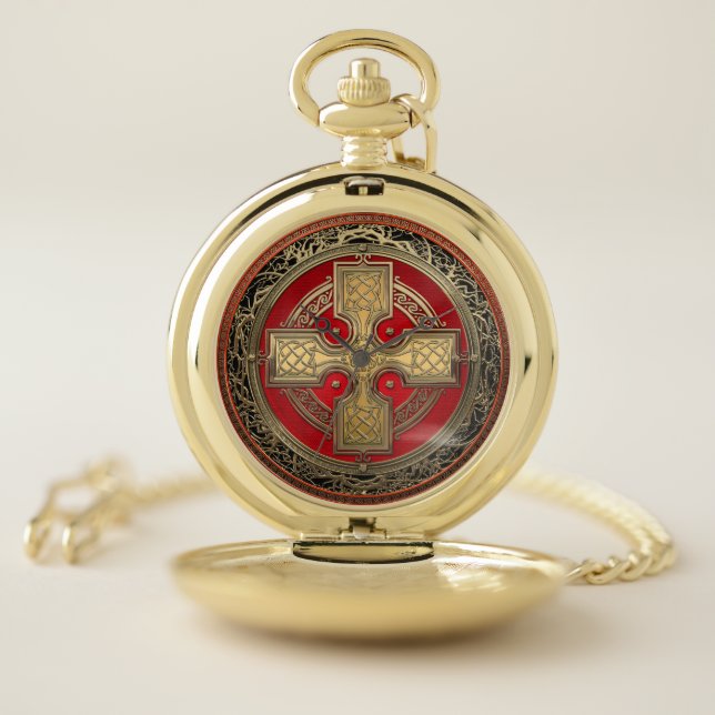 [500] Ancient Celtic Sacred Gold Knot Cross Pocket Watch (Inside)