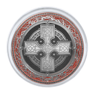 [500] Ancient Celtic Sacred Silver Knot Cross Finish Lapel Pin