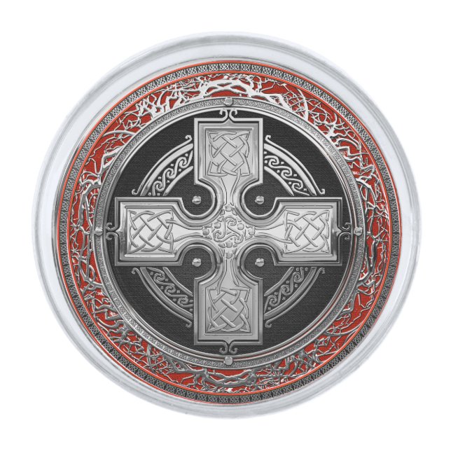 [500] Ancient Celtic Sacred Silver Knot Cross Silver Finish Lapel Pin (Front)