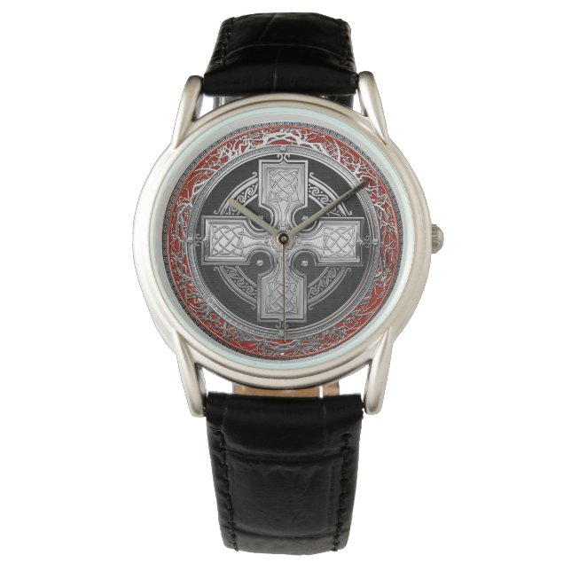 [500] Ancient Celtic Sacred Silver Knot Cross Watch (Front)