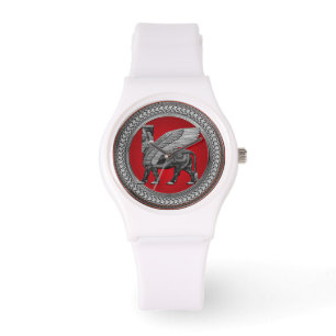 [500] Assyrian Winged Bull: Silver & Black Lamassu Watch