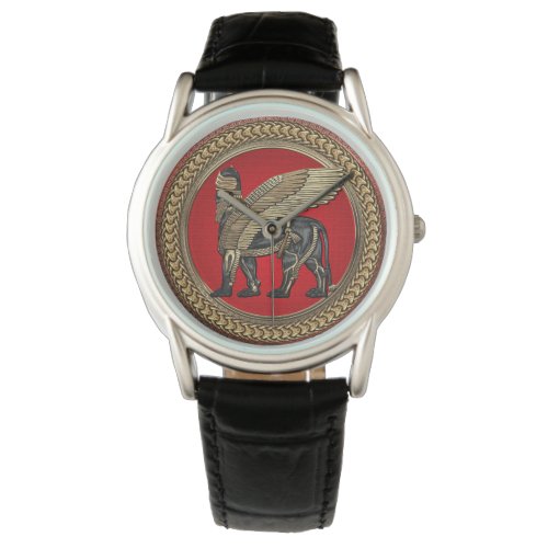 500 Assyrian Winged Lion Gold  Black Lamassu Watch