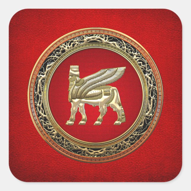[500] Babylonian Winged Bull Lamassu [3D] Square Sticker (Front)