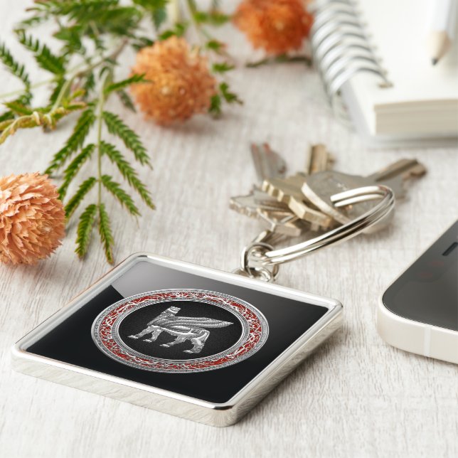 [500] Babylonian Winged Bull [Silver] [3D] Keychain (Side)