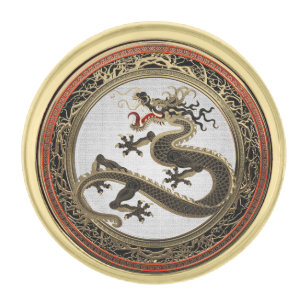 [500] Black and Gold Sacred Eastern Dragon Finish Lapel Pin