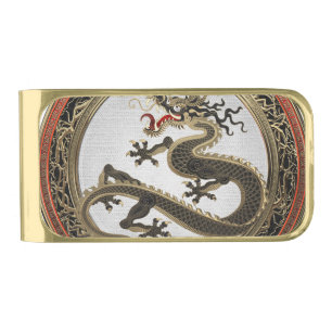 [500] Black and Gold Sacred Eastern Dragon Finish Money Clip