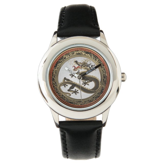 [500] Black and Gold Sacred Eastern Dragon Watch (Front)