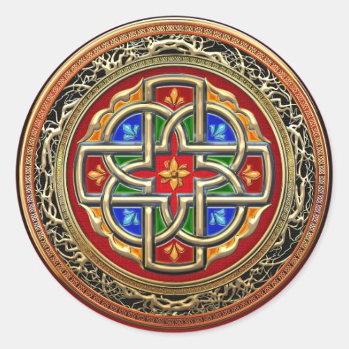 500 Celtic Cross GoldEnamel Classic Round Sticker