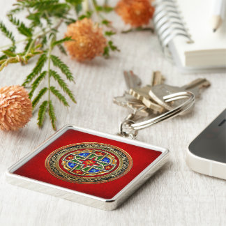 [500] Celtic Cross [Gold+Enamel] Keychain