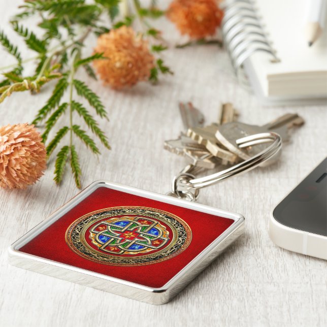 [500] Celtic Cross [Gold+Enamel] Keychain (Side)