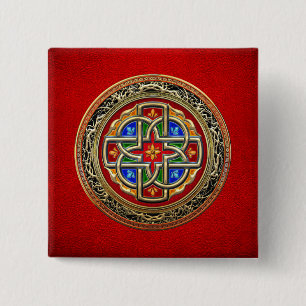 [500] Celtic Cross [Gold+Enamel] Pinback Button