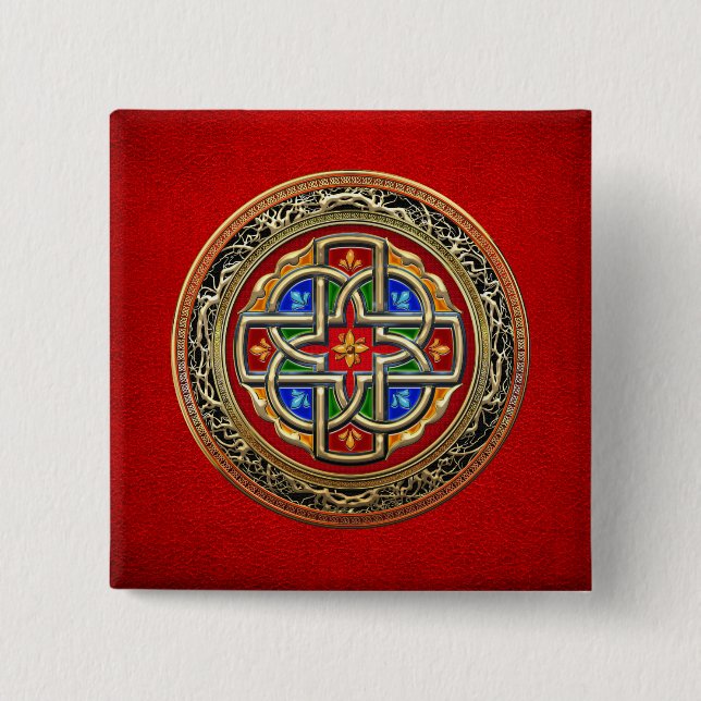 [500] Celtic Cross [Gold+Enamel] Pinback Button (Front)
