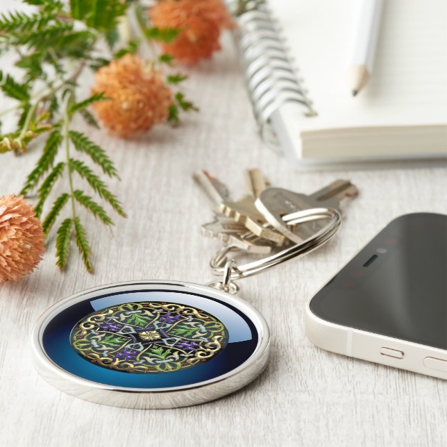 [500] Celtic Cross [Gold with Black Enamel] Keychain (Side)