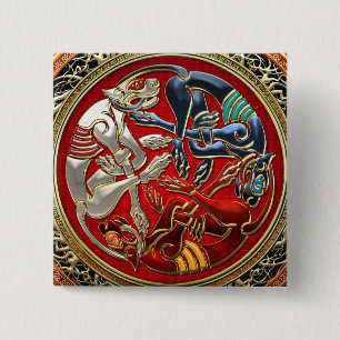 [500] Celtic Treasures - Three Dogs on Gold Button