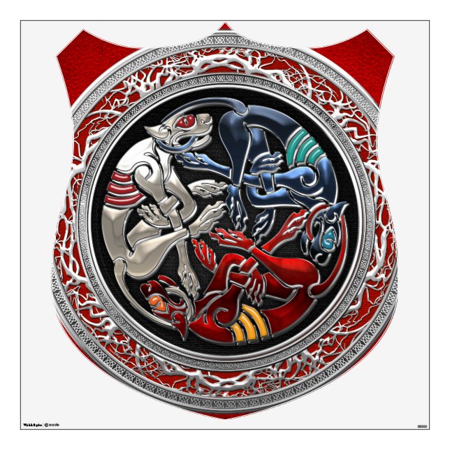 [500] Celtic Treasures - Three Dogs on Silver Wall Sticker (Front)