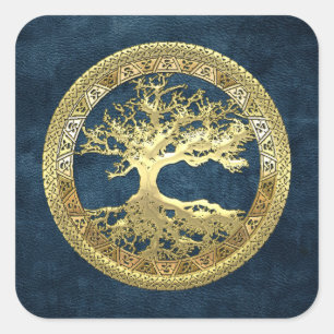 [500] Celtic Tree of Life [Gold] Square Sticker