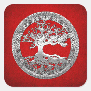 [500] Celtic Tree of Life [Silver] Square Sticker