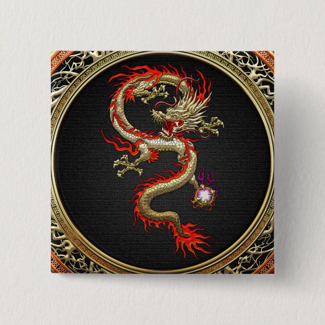 [500] Golden Chinese Dragon Fucanglong Button (Front)