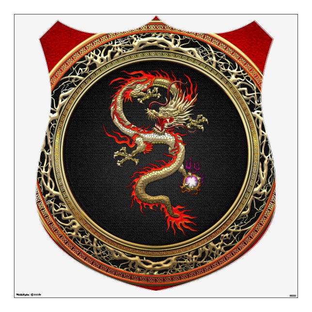 [500] Golden Chinese Dragon Fucanglong Wall Decal (Front)