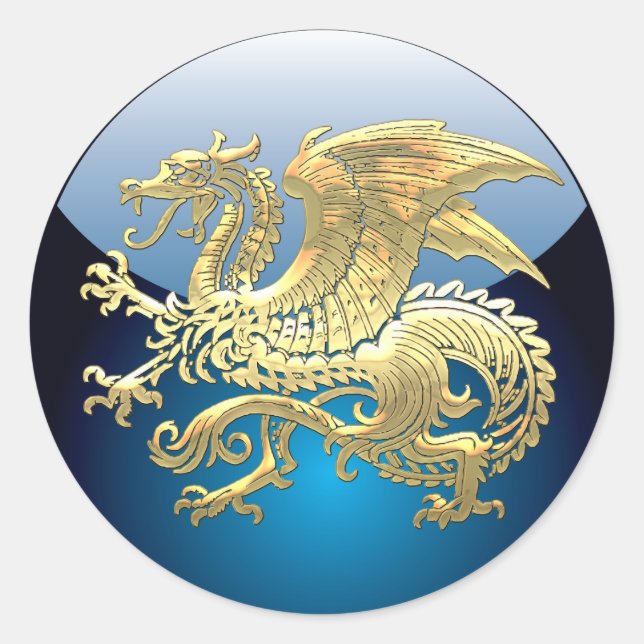 [500] Icelandic Dragon, Landvættir [Gold] Classic Round Sticker (Front)