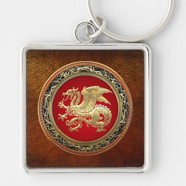 [500] Icelandic Dragon, Landvættir [Gold] Keychain (Front)