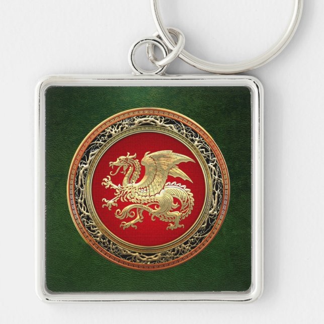 [500] Icelandic Dragon, Landvættir [Gold] Keychain (Front)