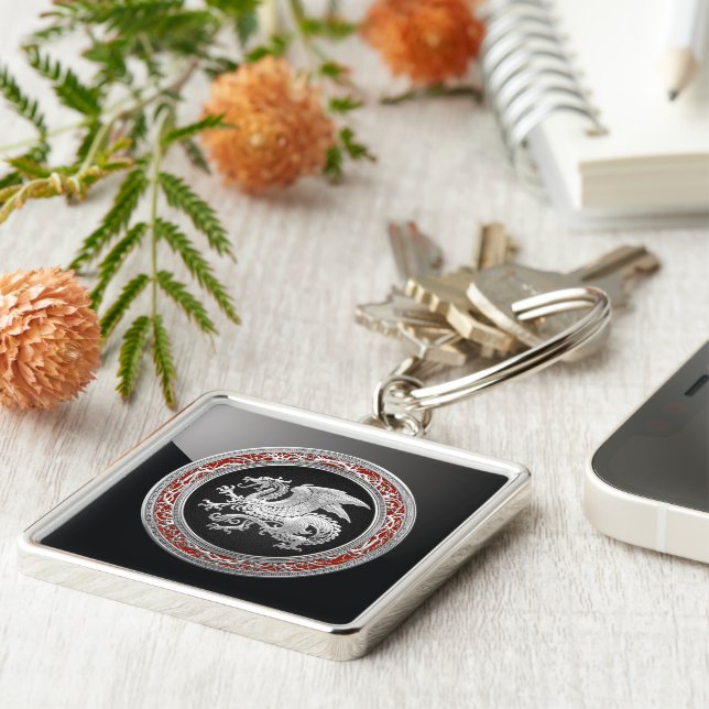 [500] Icelandic Dragon, Landvættir [Silver] Keychain (Side)