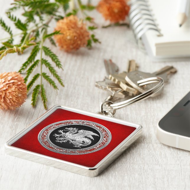 [500] Icelandic Dragon, Landvættir [Silver] Keychain (Side)