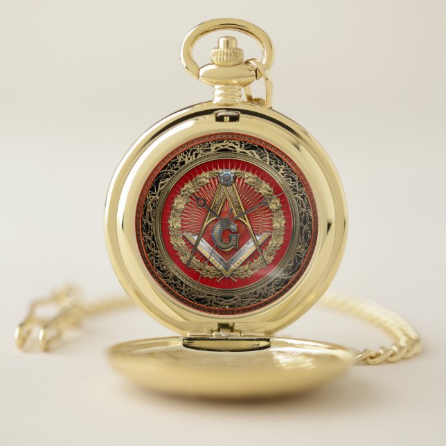 [500] Master Mason - Gold Square & Compasses Pocket Watch (Inside)