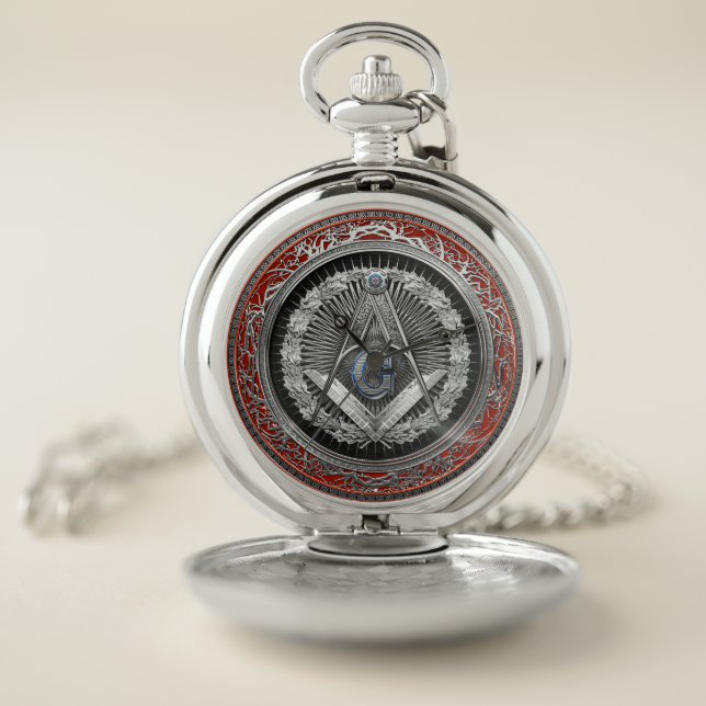 [500] Master Mason - Silver Square & Compasses Pocket Watch (Inside)