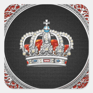 [500] Prince-Princess King-Queen Crown [Silver] Square Sticker