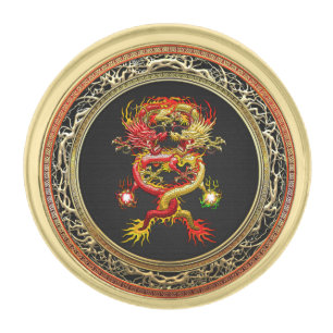 [500] Red and Yellow Dragons Gold Finish Lapel Pin