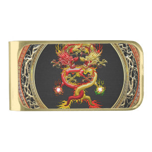 [500] Red and Yellow Dragons Gold Finish Money Clip