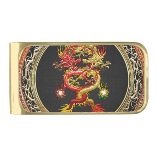 500 Red and Yellow Dragons Gold Finish Money Clip