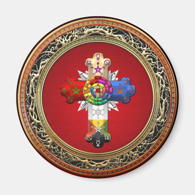 [500] Rosy Cross (Rose Croix) on Red & Gold Magnet (Front)