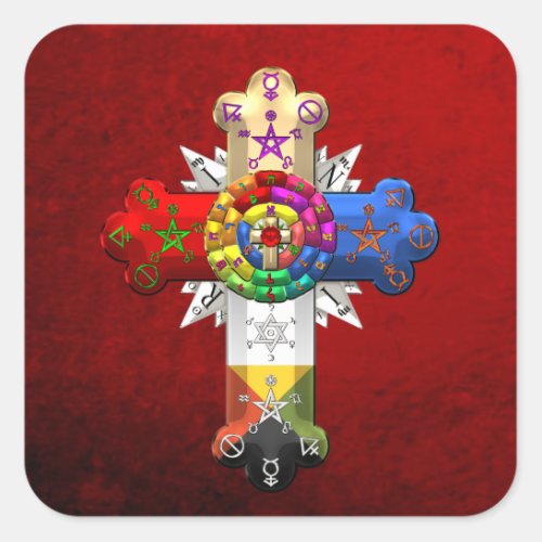 500 Rosy Cross Rose Croix Square Sticker