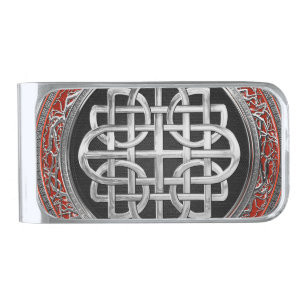 [500] Sacred Celtic Silver Knot Cross Silver Finish Money Clip