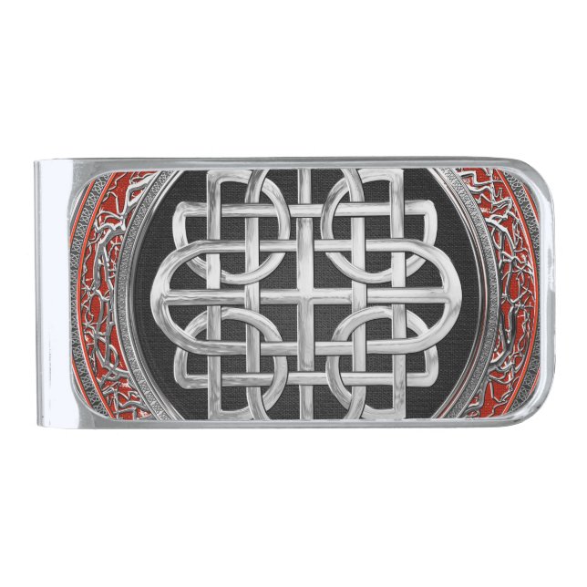 [500] Sacred Celtic Silver Knot Cross Silver Finish Money Clip (Front)