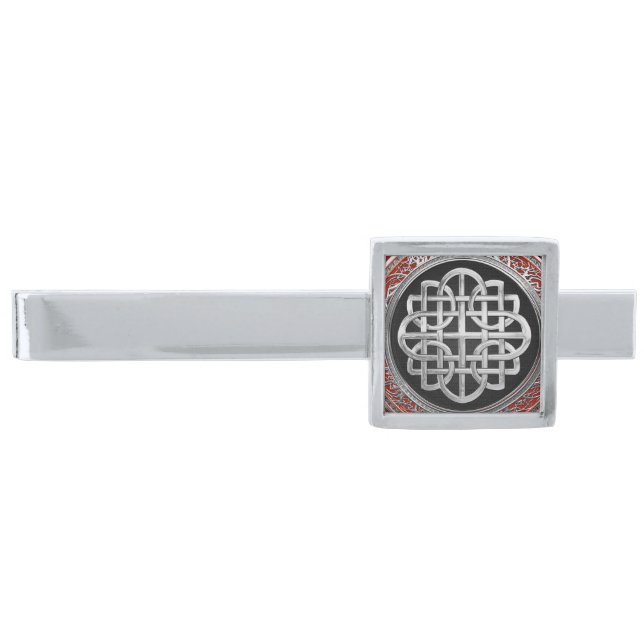 [500] Sacred Celtic Silver Knot Cross Silver Finish Tie Bar (Front)